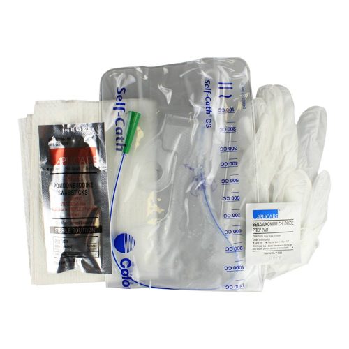 Self-Cath Closed System Tapered Tip Coude with Guide Stripe & Insertion Supplies