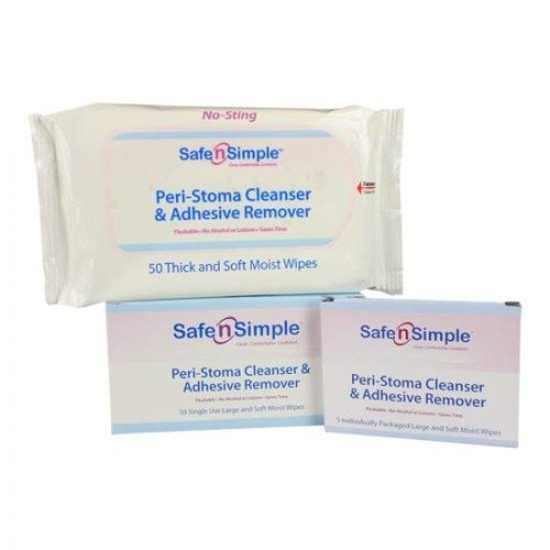 Safe n' Simple No-Sting Peri-Stoma Cleanser & Adhesive Remover Wipe - (5"x7" Pack of 50)
