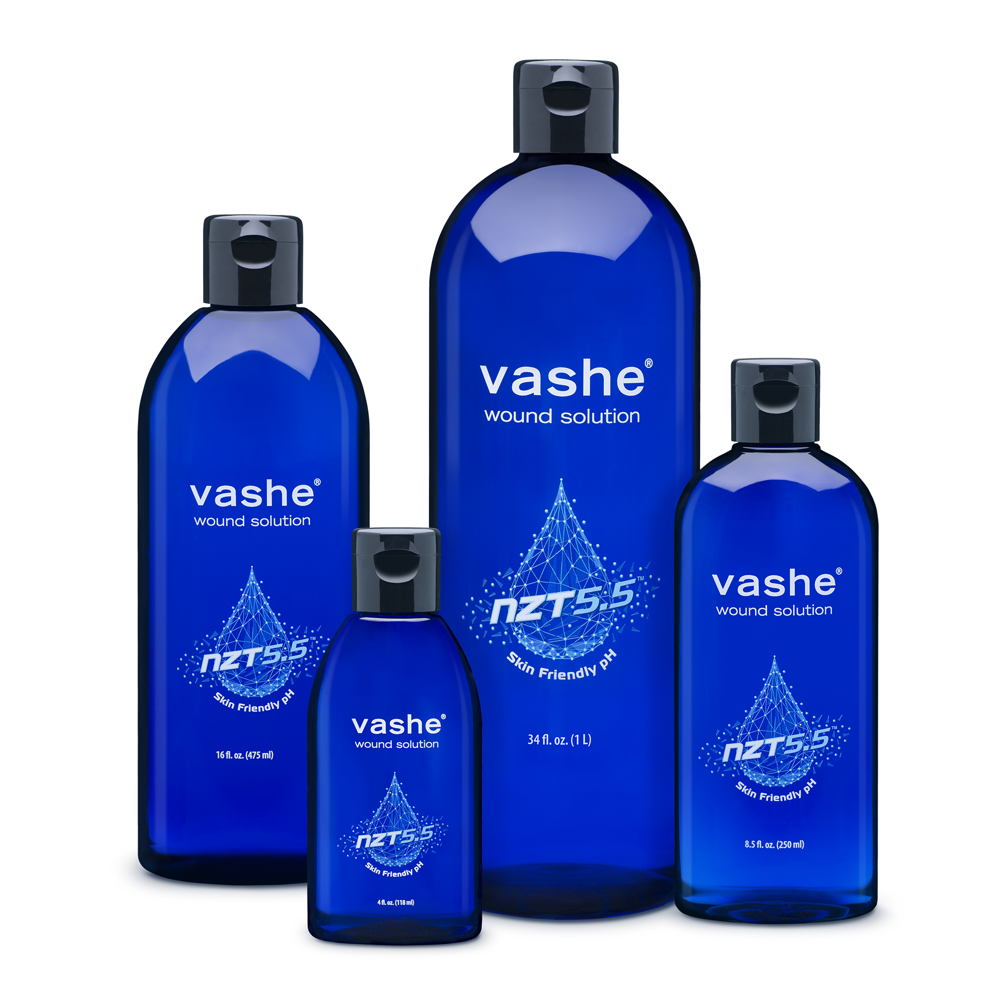 4 blue bottles of Vash solution